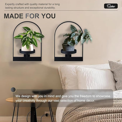 Sisher 3Pack Wall Plant Holder,Indoor Plant Wall Decor,Modern Frame Plant Stand ,Window Plant Shelves Set,Premium Metal Hanging Plant Holder