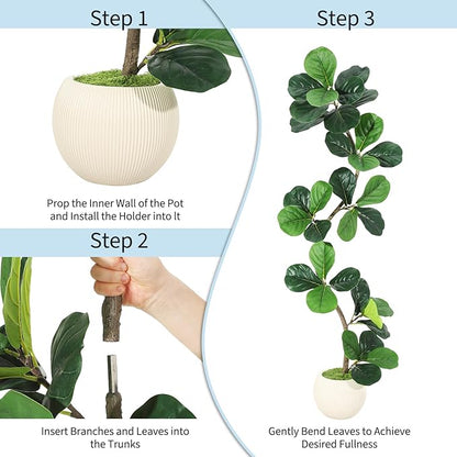 GarveeHome Fiddle Leaf Fig Artificial Tree with White Planter,5 ft Faux Plants Indoor with Moss, Fake Rubber Tall Fake Floor Plant in Pot - Artificial Trees for Home Office Living Room Decor