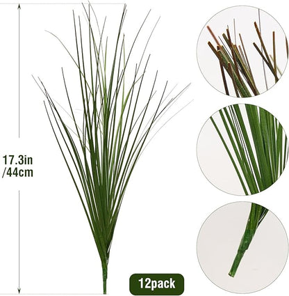 Artificial Grass,Fake Grass Artificial Shrubs Wheat Grass Greenery,Fake Grass Decor Artificial Plants Ornamental Grass Outdoor Fake Grass Green Leaves for Decoration(12PCS)