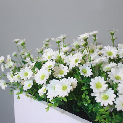 alyptus Fake Flowers for Outdoors 8 Bundles White Silk Artificial Sunflower Plants Faux Greenery for Wedding Home Garden Window Box Outdoor Planters Decor (White Fake mums)