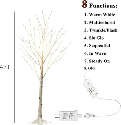 Hairui Lighted Birch Tree with 200L Multi Color and Warm White Fairy Lights 8 Functions 4FT, White Twig Tree with Lights for Indoor Outdoor Home Party Christmas Easter Decoration