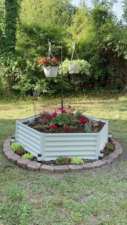 A ANLEOLIFE Hexagon Metal Raised Garden Bed, 18'' Tall Galvanized Flower & Ornamental Planter, 3FT Wide Decorative Raised Bed, Antique White