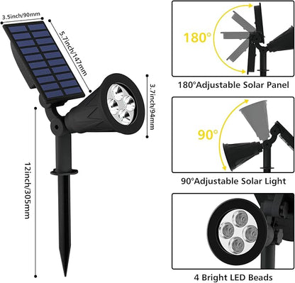 T-SUN Solar Spotlights, Christmas Solar Lights Outdoor, Auto-ON/Off 180°Angle Adjustable Solar Lights for Tree, Patio, Yard, Garden, Driveway, Pool Area (Natural White-2Pack)