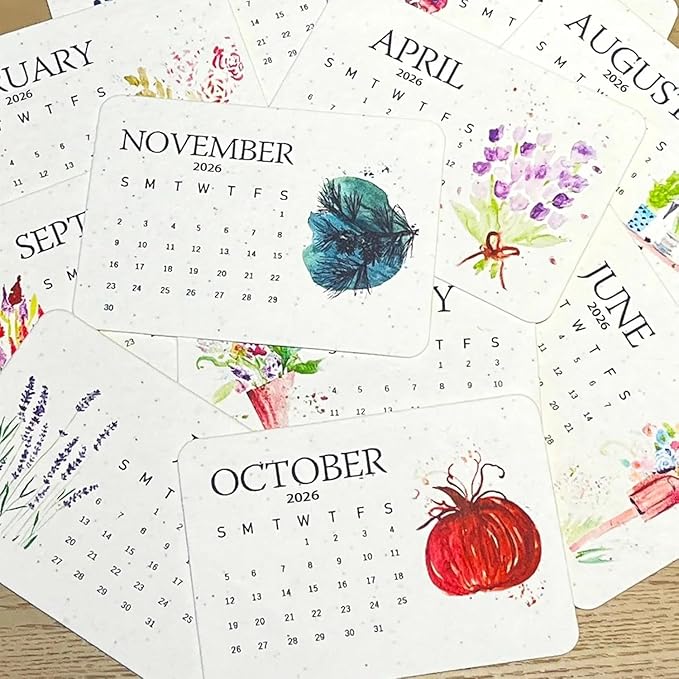 Eco-Friendly Plantable Love Seed Calendar 2026,12-Month Biodegradable Seed Paper Planner with Wildflower, Herb & Fruit Seeds, Gardening & Gifting Gift for Women, Men, Green Living Decor