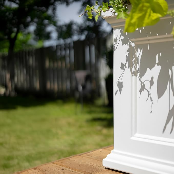 Mayne Fairview Self Watering Planter Box - 20 Inch Large Square, Classic Inset Panels, New England Architecture, Double Wall, UV & Weather Resistant for Indoor and Outdoor Use, White