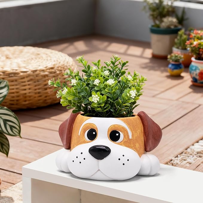Dog Resin Planter Pot - Funny Animal Plant Pots for Home Office Decor, Cute Flower Pot with Drainage Hole for Indoor Outdoor Plants, Unique Succulent Pots Gift IdeaI for Plant Lovers