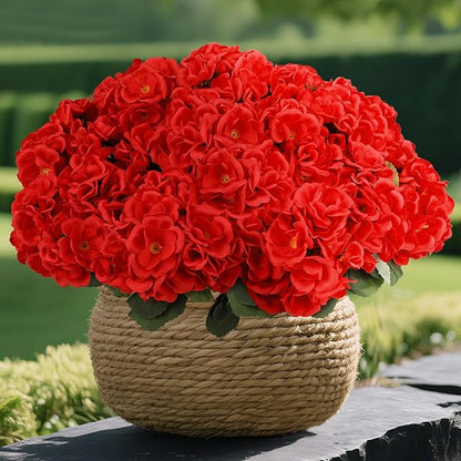 NESCCI 16 Pack Artificial Geranium Flowers for Outdoors UV Resistant Artificial Flowers Silk Geranium Fake Flowers Faux Flower for Outdoor Planters Garden Plants Window Sill Courtyard Home Decor(Red)