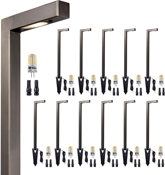 Gardenreet Outdoor Brass Pathway Lights, Low Voltage Landscape Path Lighting Wired, 12v Walkway Light LED Waterproof, Bronze for Outside Garden Yard Driveway with 3W 270LM 3000K G4 Bulb (12 Pack)
