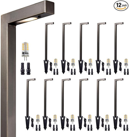 Gardenreet Waterproof Low Voltage Walkway Lights, Brass Outdoor Pathway Light, IP65 LED Bronze L Shape Sideway Lamp for Driveway Backyard Patio with 3W 270LM 4000K G4 Bulb 12 Pack