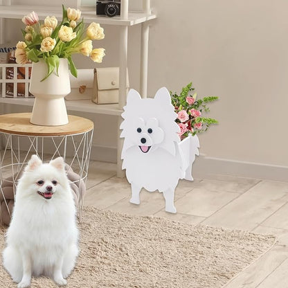 White Pomeranian Dog Planter Plant Pots,Cute Dog Flower Planter,Gifts for Pet Lovers,Unique Animal Plant Pots,Office,Indoor Outdoor Garden Decor（9.45 * 6.65 * 12.13in）