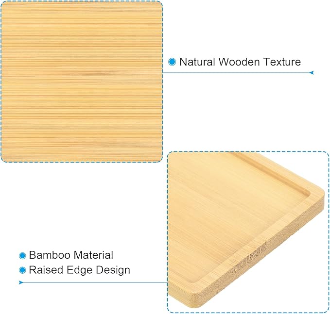 PATIKIL Plant Pot Saucer 3.5 Inch, 4 Pack Bamboo Square Flower Drip Tray for Home Indoor
