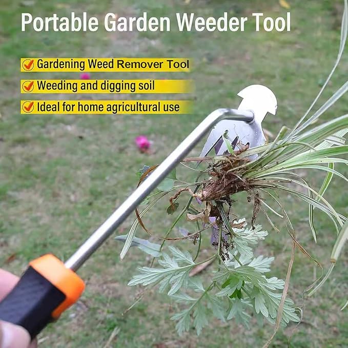 Weed Remover Tool,Portable Garden Weeder Tool,2024 New Gardening Weeding Tools,for Garden Hand Tools for Vegetable Gardening Backyard Farm Planting & Uprooting Weeding Tool (Rubber Handle)