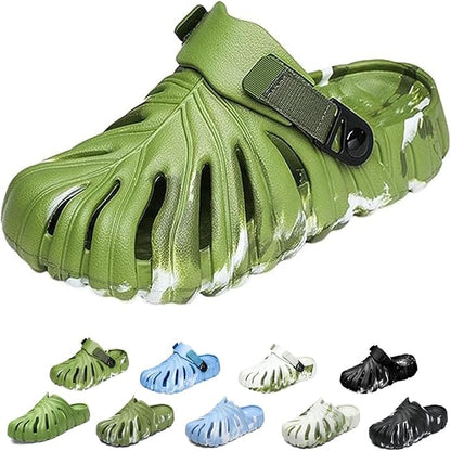 Variegated Monstera Shoes for Women and Men, Monstera Leaf Pattern Slippers Summer, Anti-Slip Soft Plant Print Slides