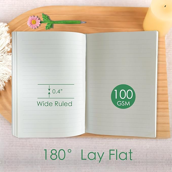 Pink Notebook, A5, Ruled Journal, Hardcover, Lay-flat, Embroidered Flower Journal, Beautiful Journal, Cute Notebooks for Women, Gift for Her, Writing Journal, Gratitude Journal, Peach Blossom
