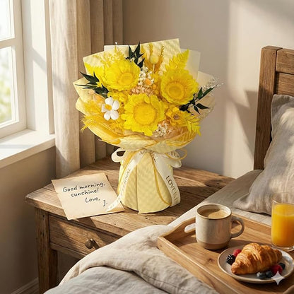 Vaanshie Yellow Preserved Sunflower Bouquet – Long Lasting Eternal Flowers Gift for Her, Valentine’s Day, Birthday, Anniversary & Bright Home Décor