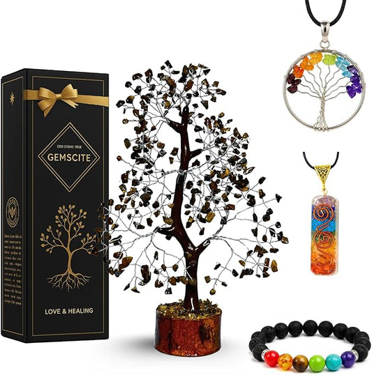 Tiger Eye Silver Wire Artificial Bonsai Tree – Natural Healing Crystal Gemstone Tree for Home Décor, Vastu & Reiki Energy