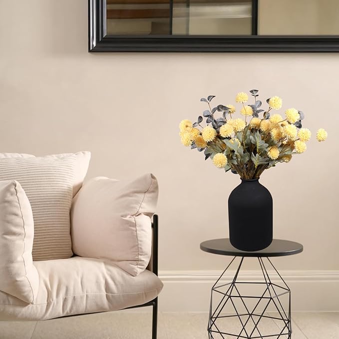 Yellow Flowers Artificial 10 Long Stems Kiku Flower With Eucalyptus, Spring Flowers Decor, Mustard Yellow Decor, Flores Amarillas Artificiales Para Decoracion, Faux Easter Spring Summer Floral Stems