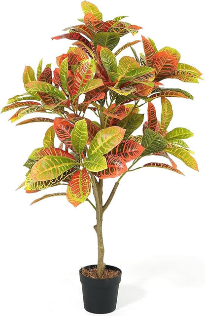 CAPHAUS 42 Inch Artificial Croton Tree Potted Plant - Realistic Faux Tropical Plant with UV Resistance, Low Maintenance Indoor Outdoor Decor for Front Porch, Patio, Houseplant