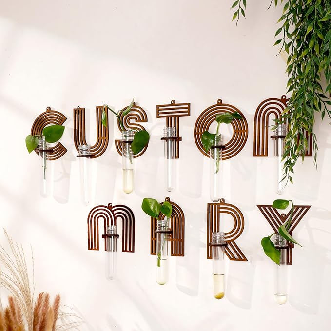 Letter Planter Test Tubes for Plants Wall Décor Clear Propagation Vases for Flowers Custom Sign Alphabet Wall Art Personalized Gifts Brown Letter A