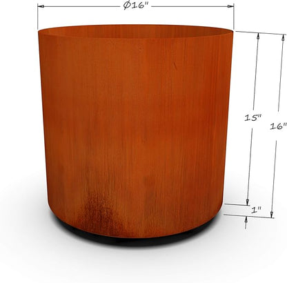 Plantercraft Large Round Planters for Outdoor Plants | 16x16 Inch Corten Steel Planter | Heavy Duty Metal Outdoor Planters for Patio, Deck, and Garden
