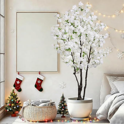 Large Artificial Cherry Blossoms Tree Indoor Faux Cherry Blossom Tree White 6FT Bedroom Trees for Home Christmas New Year Decor
