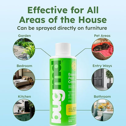 BugMD Ant Killer & Bug Spray Concentrate - Indoor Cockroach and Roach Killer, Spider Spray for Home, Fly and Insect Defense, Essential Oils, Plant-Powered, Eco-Friendly Pest Control - 3.7 Oz