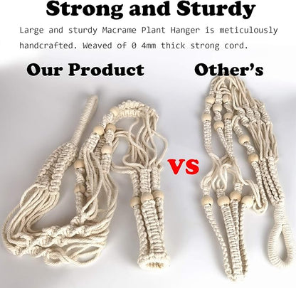 43 Inches Macrame Plant Hanger Large for 12 inch Pot Extra Long No Tassel Cotton Rope Hanging Plant Holder with Ceiling Hook Bohemian Home Decor