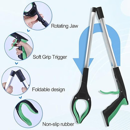 6 Pack 32 Inch Commercial Trash Grabber for Elderly Assist, Heavy Duty Lightweight Reacher with Ergonomic Handle & Non-Slip Grip, Multi-Use Outdoor Home Garden Cleanup Mobility Aid ToolGreen)