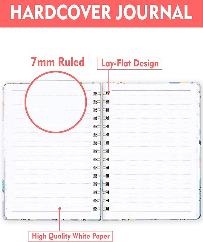 Spiral Journal Notebook for Women, Hardcover A5 College Ruled Notebook, 120 Pages, Thick Paper, Cute Lined Journal for School, Office & Work, 6 x 8.4 in(Artistic Floral)