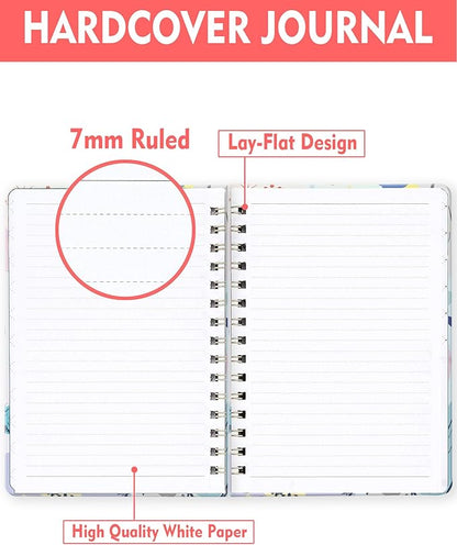 Spiral Journal Notebook for Women, Hardcover A5 College Ruled Notebook, 120 Pages, Thick Paper, Cute Lined Journal for School, Office & Work, 6 x 8.4 in(Artistic Floral)