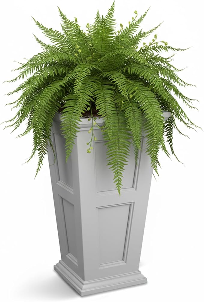 Mayne Fairview 28-Inch Self-Watering Tall Planter with Reversible Planter Insert, Classic Inset Panels, New England Architecture Design, UV & Weather Resistant, Indoor/Outdoor Use, White