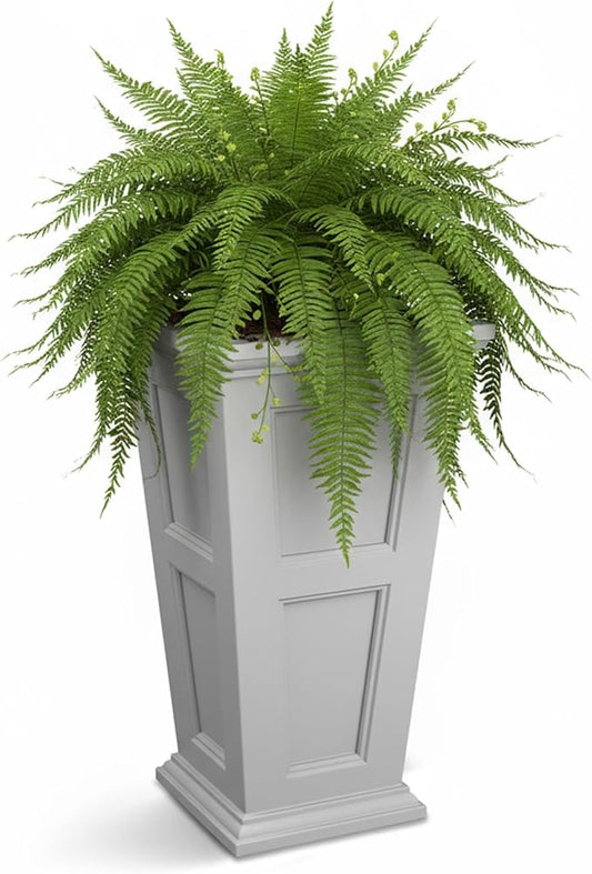 Mayne Fairview 28-Inch Self-Watering Tall Planter with Reversible Planter Insert, Classic Inset Panels, New England Architecture Design, UV & Weather Resistant, Indoor/Outdoor Use, White