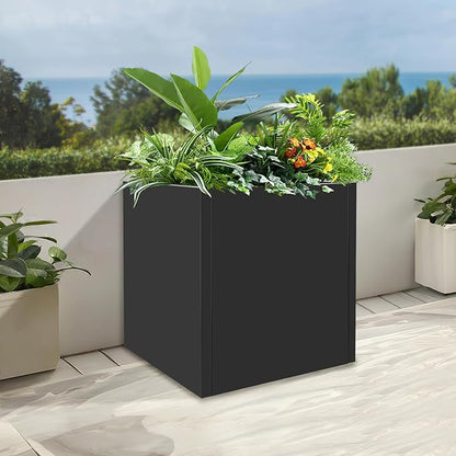 Steel Planter Box Square Indoor Outdoor Planters Large Metal Planter Flower Pot for Garden Patio Deck Yard Commercial Residential (Black, 17" L x 17" W x 18" H)