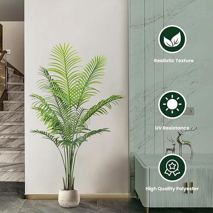 5ft Artificial Palm Tree Indoor Decor with 13Trunks Plant Tall Fake Tropical Palm Tree in Pot Faux Areca Palm Tree for Home Office Living Room Decor Gift（1pack）