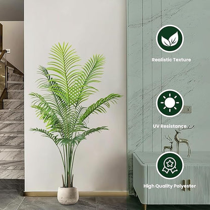 5ft Artificial Palm Tree Indoor Decor with 13Trunks Plant Tall Fake Tropical Palm Tree in Pot Faux Areca Palm Tree for Home Office Living Room Decor Gift（1pack）