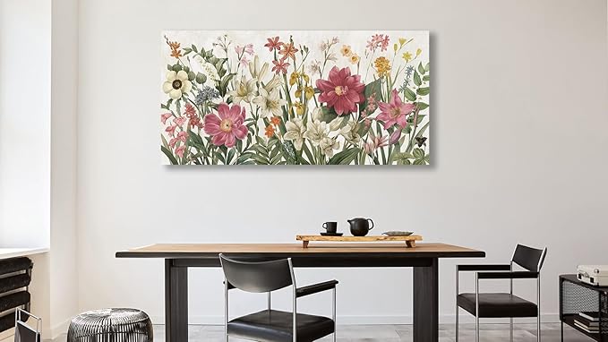 arteWOODS Botanical Canvas Wall Art - Flowers Pictures Wall Decor Wildflowers Plants Painting Artwork Red Beige Blooming Floral Prints for Living Room Bedroom Office Home Decor Ready to Hang 58 x 29in