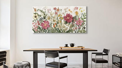 arteWOODS Botanical Canvas Wall Art - Flowers Pictures Wall Decor Wildflowers Plants Painting Artwork Red Beige Blooming Floral Prints for Living Room Bedroom Office Home Decor Ready to Hang 58 x 29in