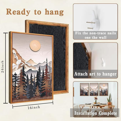 Anyzal Large Mountain Wall Art Pine Tree Forest Wall Decor Modern Abstract Mountain Range Painting Set of 3 for Living Room Bedroom Office 16x24 Inch