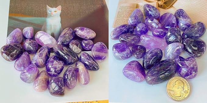 QINJIEJIE 0.9 LBS Amethyst Polished Stones Tumbled Crystals Bulk Gemstones 0.6-1" Irregular Stone Natural Reiki Healing Crystal for Plants Succulents Vase Filler Decoration Energy Witchcraft Gifts