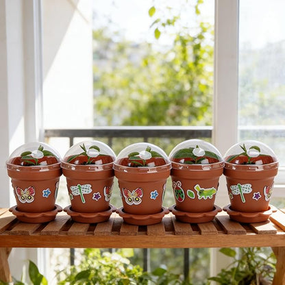 25 Packs Cupcake Plant Nursery Pots with Humidity Dome, Small Plastic Flower Plant Pots with Foam Stickers, Seeds Starter Pot Flower Planting Container for Seedlings Succulent Display (Wine Red)