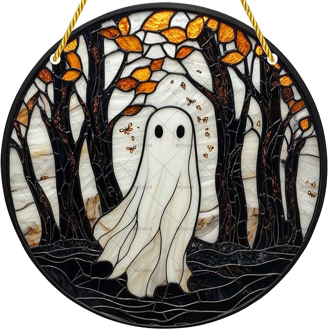 Acrylic Window Hanging Ghost Stained Panel Window Decoration for Halloween Decorations Outdoor Indoor Garden Yard Home Halloween Decor 8 Inch