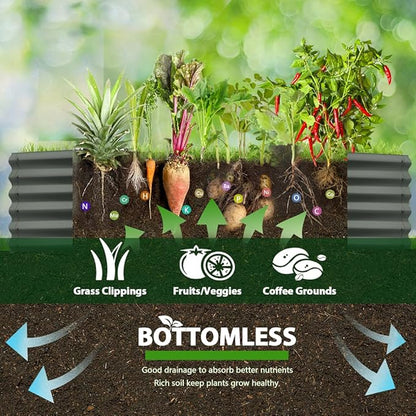 A ANLEOLIFE 6X2X1.5 ft Galvanized Raised Garden Beds Outdoor, Oval Round Metal Planter Box for Planting Vegetables Flowers Herb, Anti-Rust & Easy-Setup, Quartz Grey