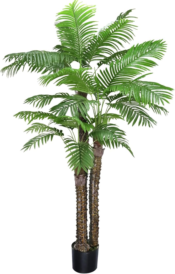 ROOMTEC Artificial Phoenix Palm Tree,8FT Pre Potted Faux Greenery Plant, Outdoor Indoor Large Faux Coconut Silk Palm Plants Tropical Fake Tree for Outside Porch Patio Garden Home Office Decor