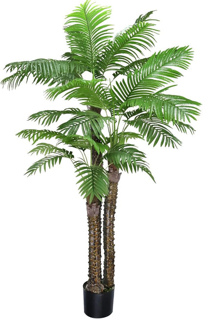 ROOMTEC Artificial Phoenix Palm Tree,8FT Pre Potted Faux Greenery Plant, Outdoor Indoor Large Faux Coconut Silk Palm Plants Tropical Fake Tree for Outside Porch Patio Garden Home Office Decor