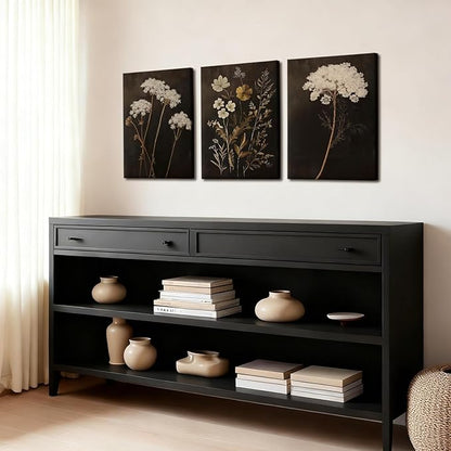 Kdyudo Vintage Floral Canvas Wall Art Atmospheric Wildflower Decorative Paintings Black Floral Plant Print Mural Farmhouse Country Style Posters Suitable For Gallery, Bedroom, Office 12 X 16 Inches Framed