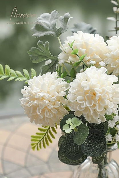Floroom Artificial Dahlia Flowers 25pcs Real Looking Cream Foam Fake Roses with Stems for DIY Wedding Bouquets Bridal Shower Centerpieces Floral Arrangements Party Tables Home Decoration