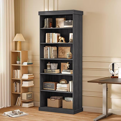 Vyre 70.8" Tall Black Bookshelf, Farmhouse Modular Bookcase with 6-Tier Adjustable Shelves, Large Storage Cabinet for Home Office, Living Room, Set of 3