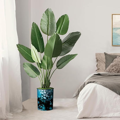 Artificial Tree in Blue & Black Bubble Modern Planter, Fake Bird of Paradise Silk Trees for Indoor and Outdoor Home Decoration - 58" Overall Tall (Plant Pot Plus Tree)