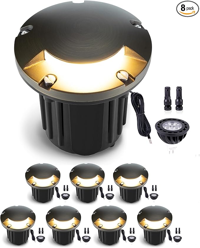 Gardenreet 12V Outdoor Well Light - Brass Weatherproof Electric LED In Ground Landscape Lighting, Low Voltage Fixture, Antique Bronze for Garden Yard Pathway with 4000K Neutral White MR16 Bulb