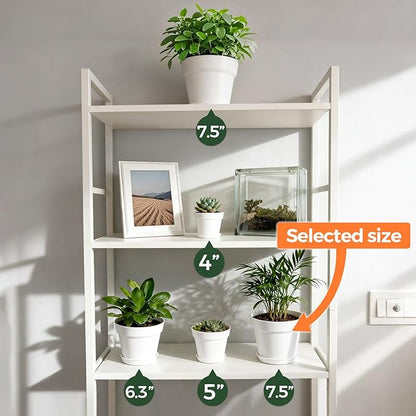 T4U 7.5 Inch Plant Pots 6 Pcs, Flower Pots for Plants, Plastic Planter Pots for Indoor Plants with Drainage Holes and Saucer (6 Pcs, 7.5", White)